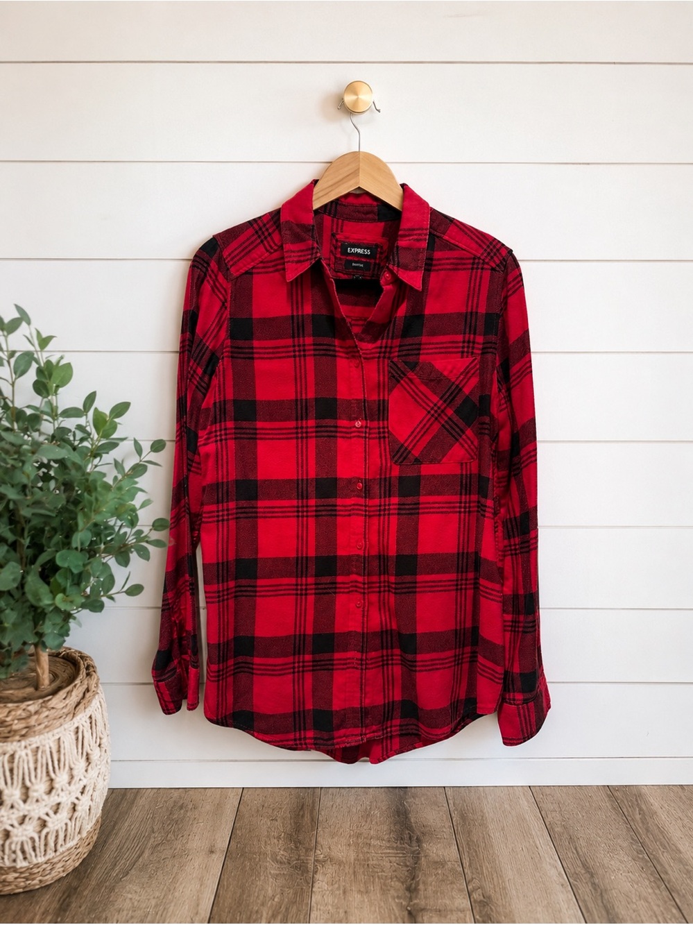 ❤️ Express Red & Black Plaid Boyfriend Shirt | Size Small | EUC